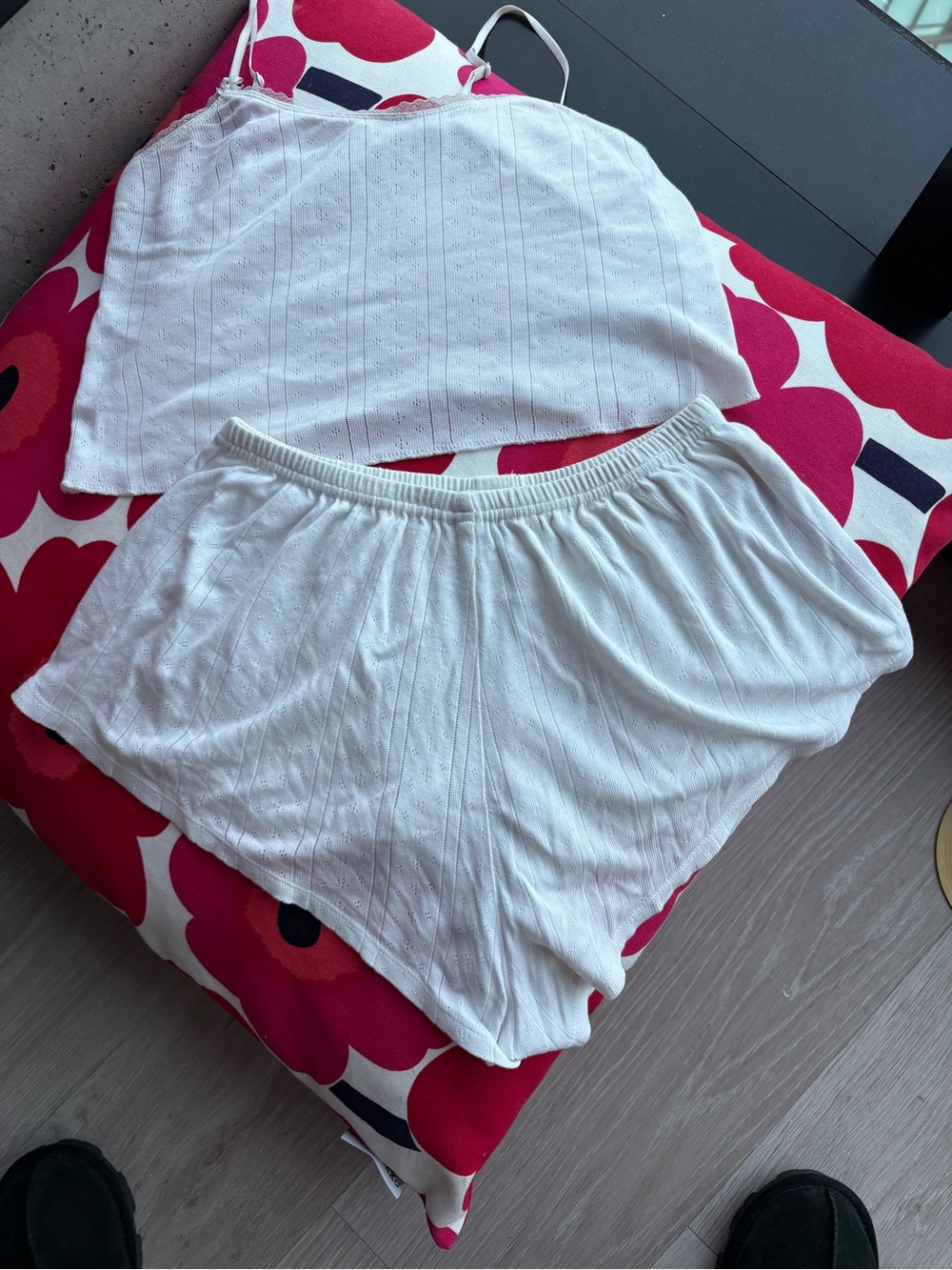 Women’s White Ribbed Sleep Cami & Shorts Set
